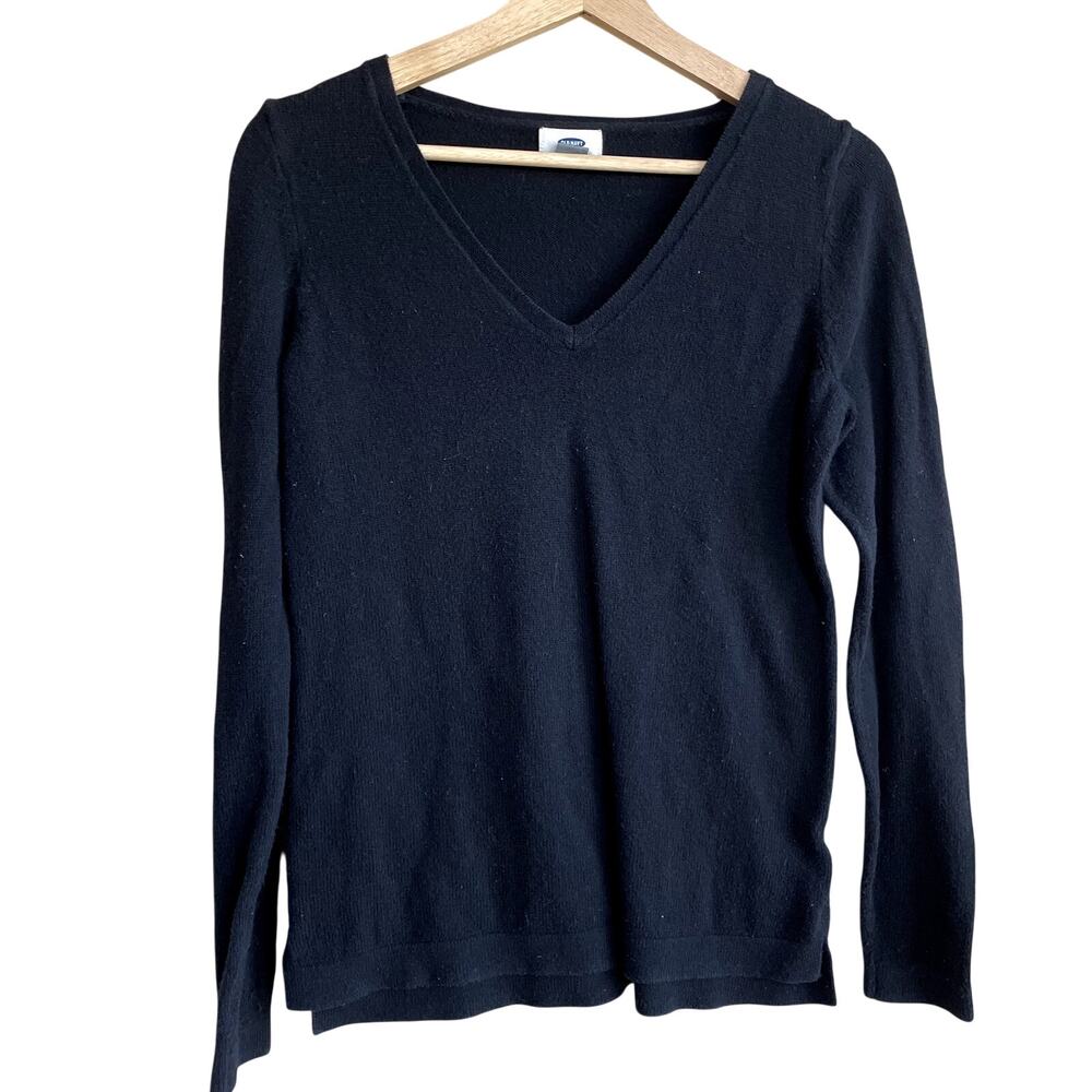 Old Navy dark blue v-neck knit sweater women's medium minimalist cotton blend